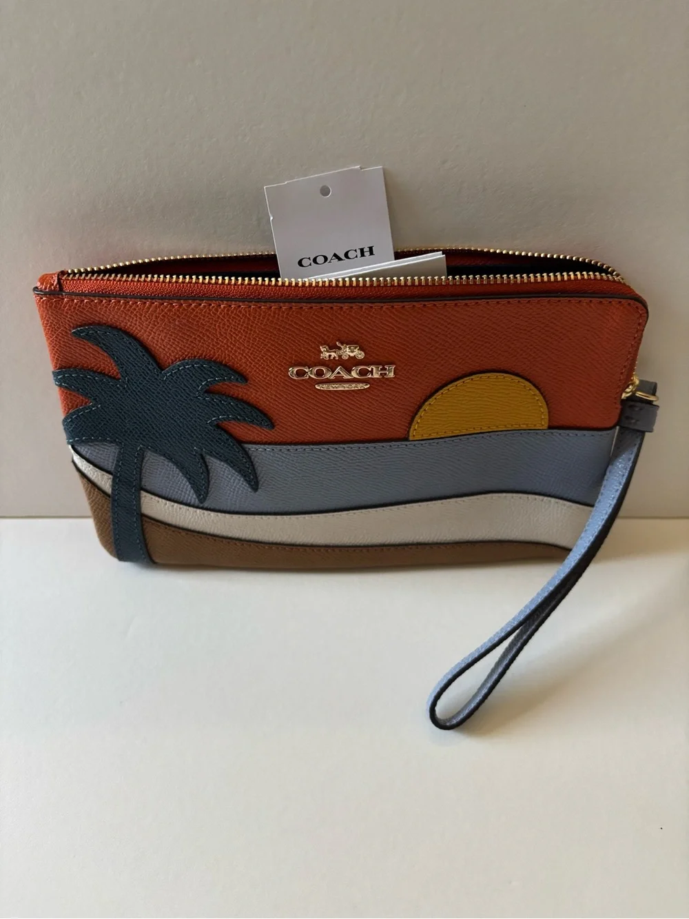Coach Sunset Wristlet Orange, Blue, Yellow, Cream, Brown NWT